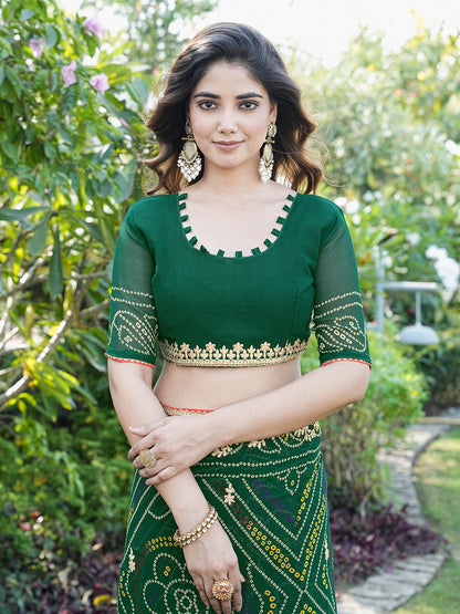 Women's Georgette Bandhani Saree With Unstitched Blouse Piece