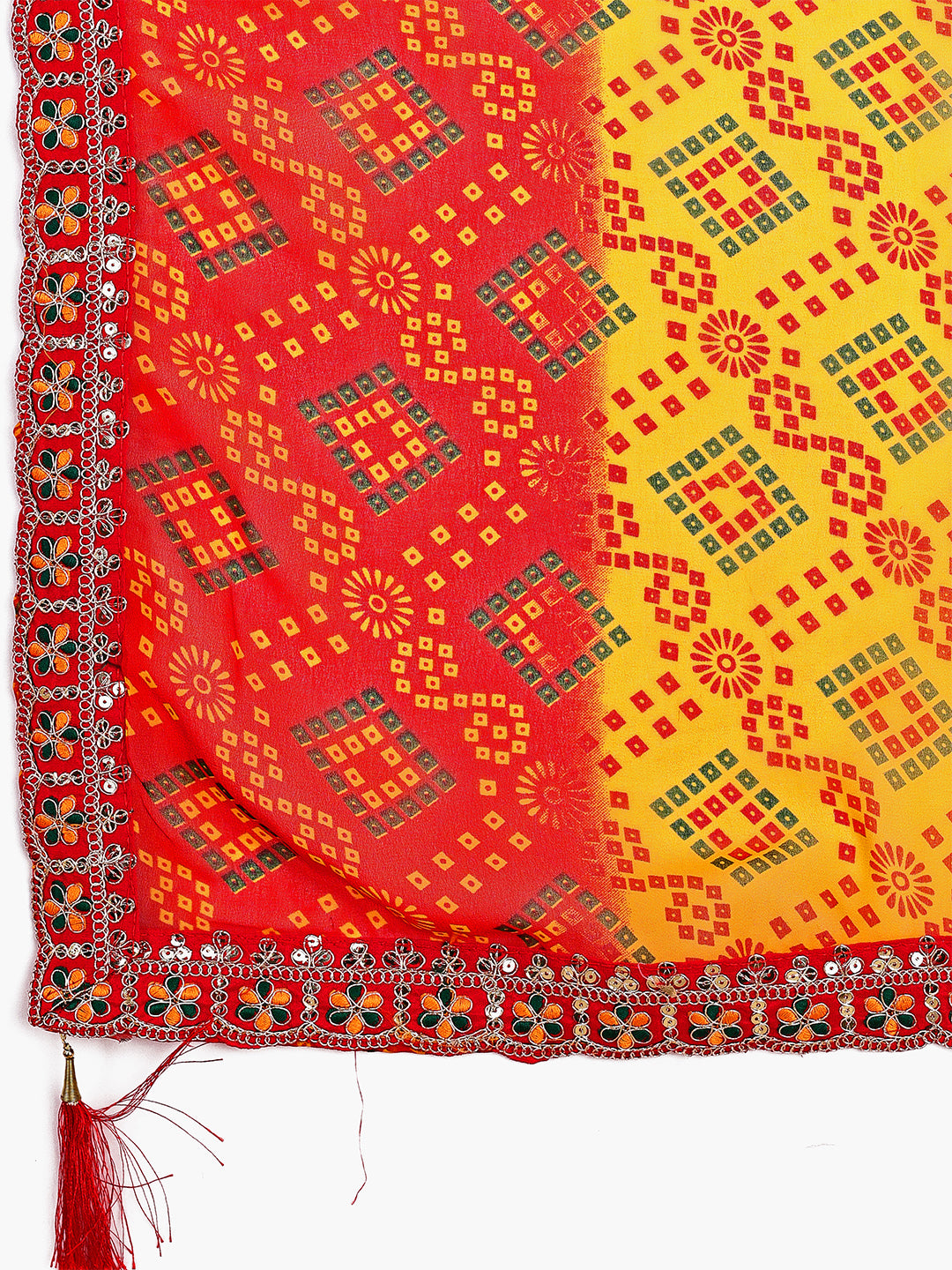 Women's Georgette Bandhani Saree With Unstitched Blouse Piece