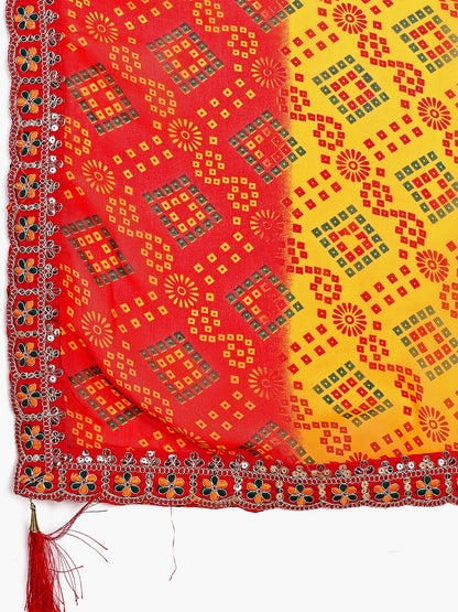 Women's Georgette Bandhani Saree With Unstitched Blouse Piece