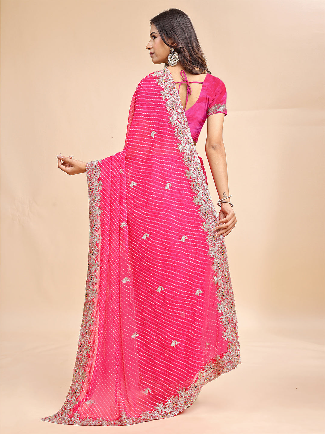 Women's Georgette Leheriya Saree With Unstitched Blouse Piece