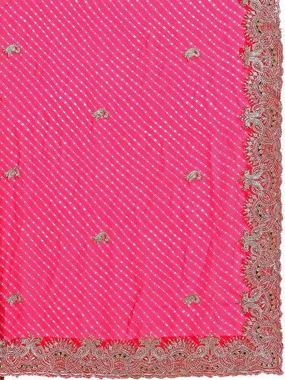 Women's Georgette Leheriya Saree With Unstitched Blouse Piece