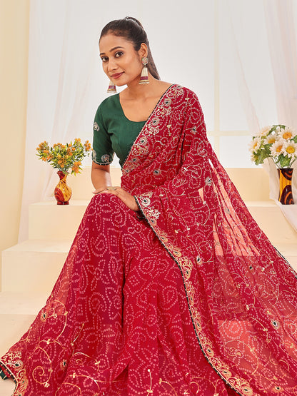 Women's Georgette Bandhani Saree With Unstitched Blouse Piece
