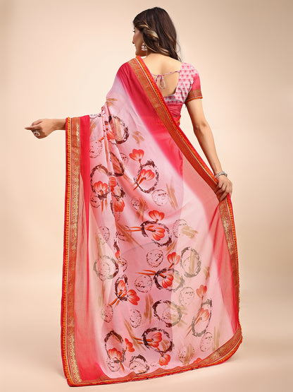 Women's Georgette Printed Daily Wear Saree With Unstitched Blouse Piece