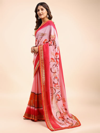 Women's Georgette Printed Daily Wear Saree With Unstitched Blouse Piece