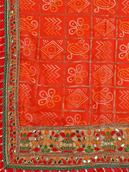 Women's Georgette Bandhani Saree With Unstitched Blouse Piece