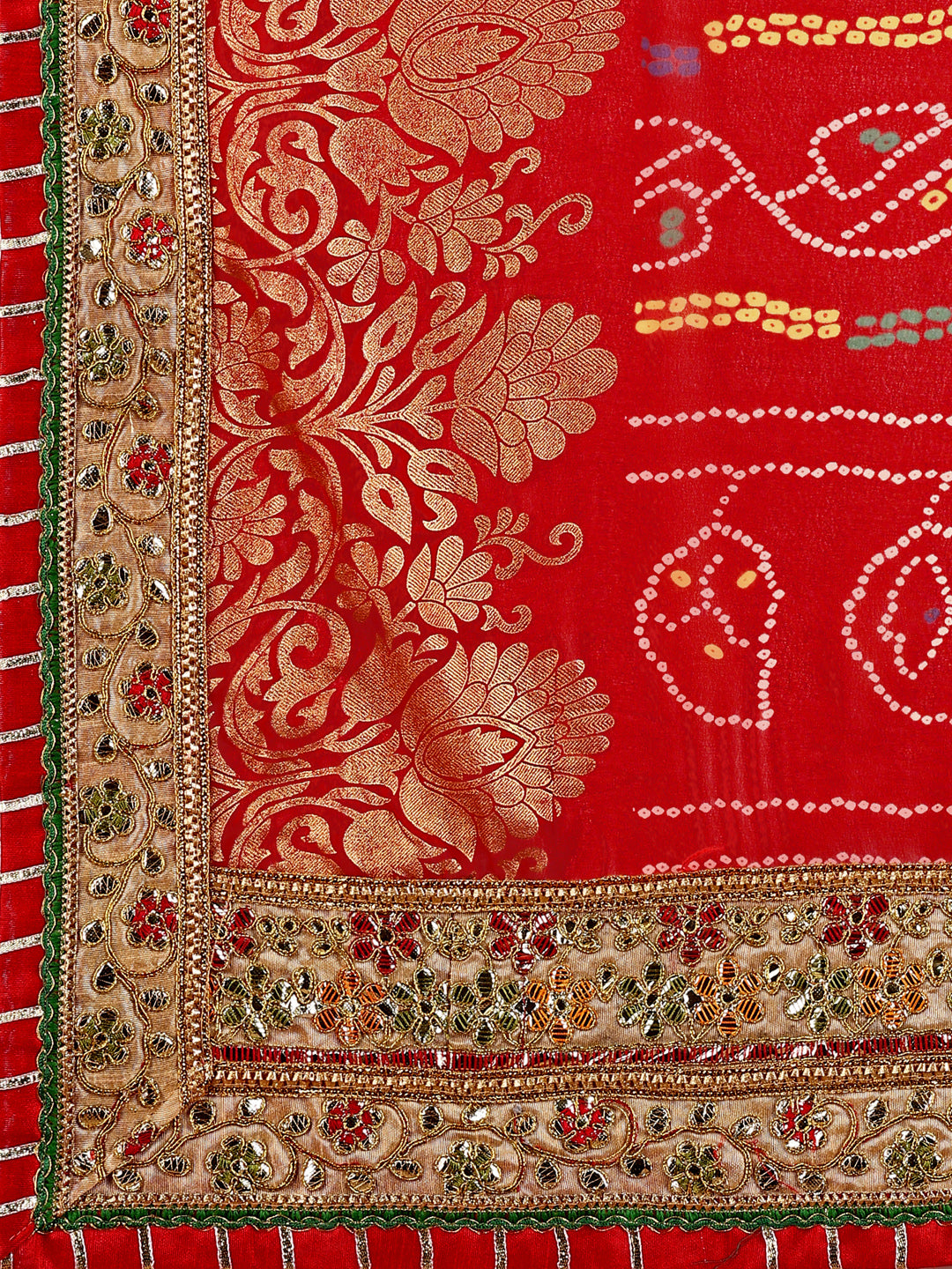 Women's Georgette Bandhani Saree With Unstitched Blouse Piece