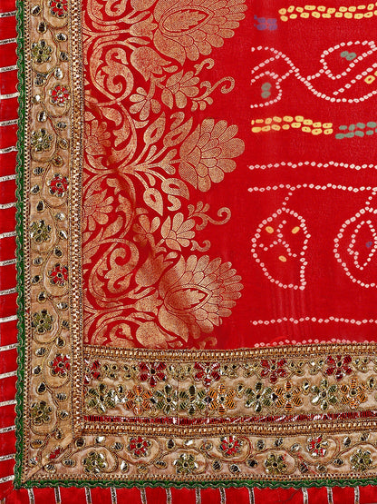 Women's Georgette Bandhani Saree With Unstitched Blouse Piece