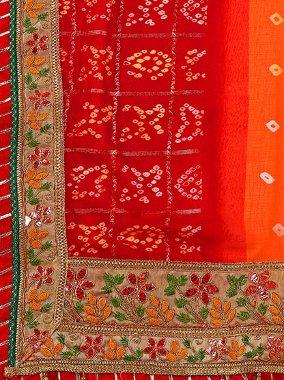 Women's Georgette Bandhani Saree With Unstitched Blouse Piece