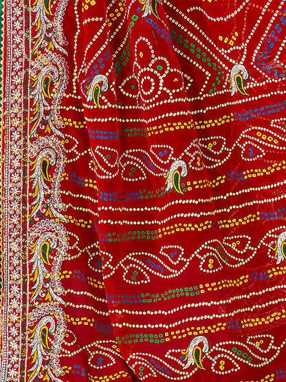 Women's Georgette Bandhani Saree With Unstitched Blouse Piece