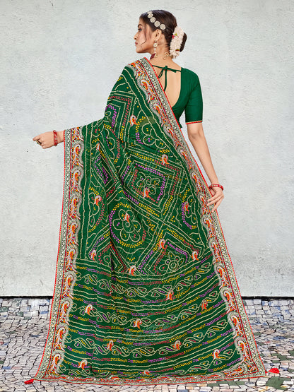 Women's Georgette Bandhani Saree With Unstitched Blouse Piece