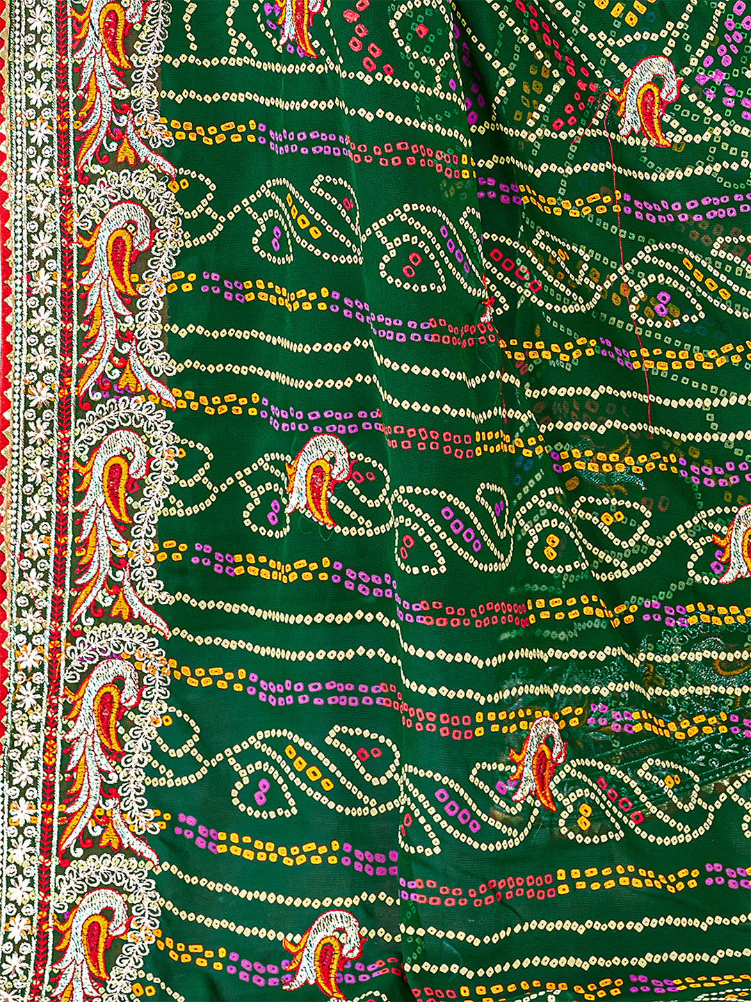 Women's Georgette Bandhani Saree With Unstitched Blouse Piece