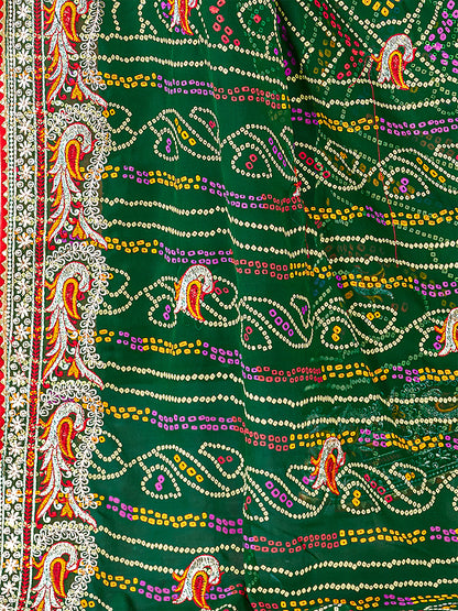 Women's Georgette Bandhani Saree With Unstitched Blouse Piece
