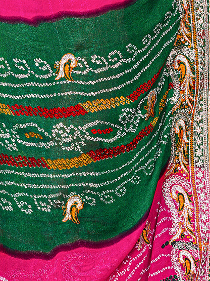 Women's Georgette Bandhani Saree With Unstitched Blouse Piece