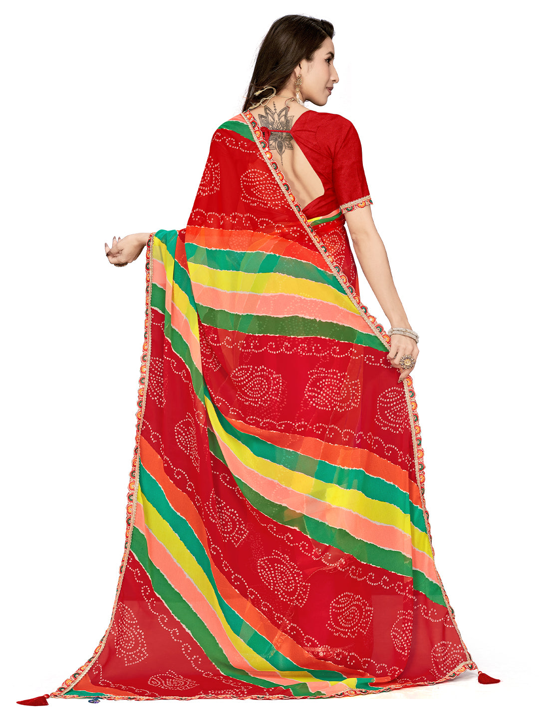 Women's Georgette Leheriya Saree With Unstitched Blouse Piece