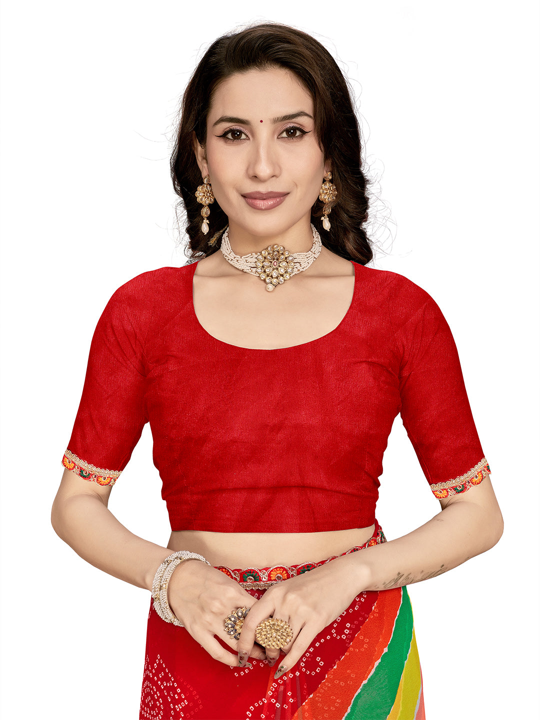 Women's Georgette Leheriya Saree With Unstitched Blouse Piece