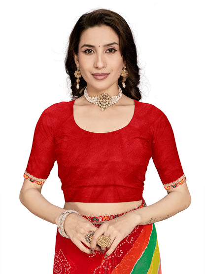 Women's Georgette Leheriya Saree With Unstitched Blouse Piece