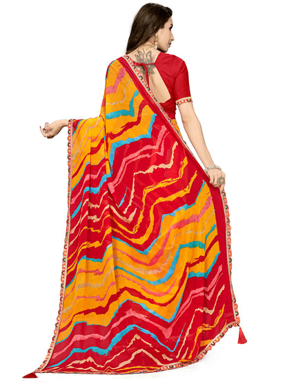 Women's Georgette Leheriya Saree With Unstitched Blouse Piece