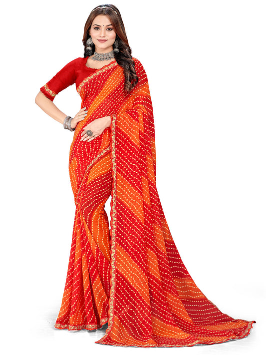 Women's Georgette Leheriya Saree With Unstitched Blouse Piece