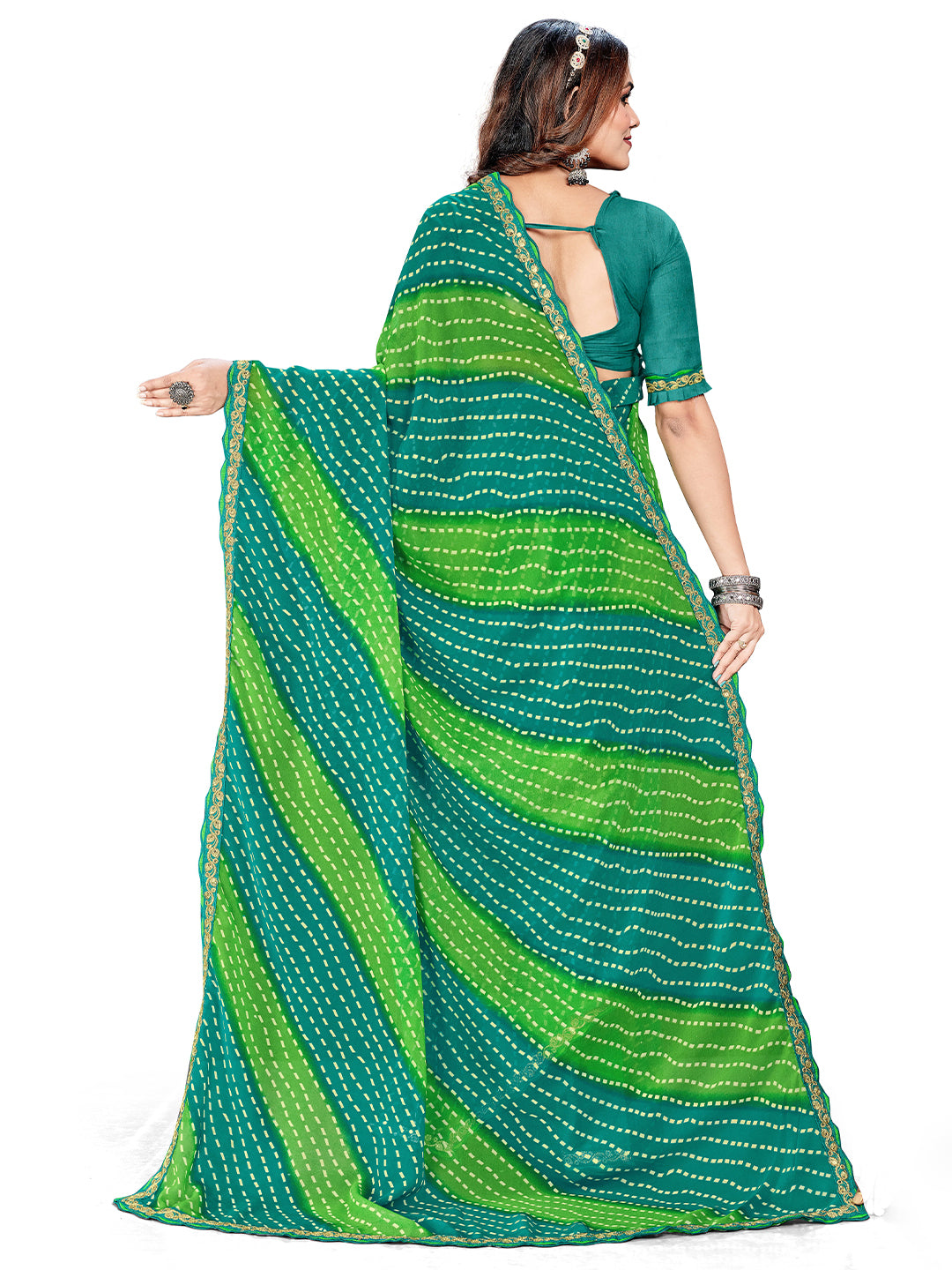 Women's Georgette Leheriya Saree With Unstitched Blouse Piece