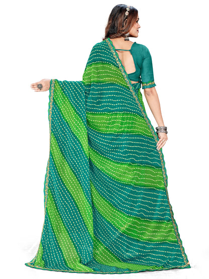 Women's Georgette Leheriya Saree With Unstitched Blouse Piece