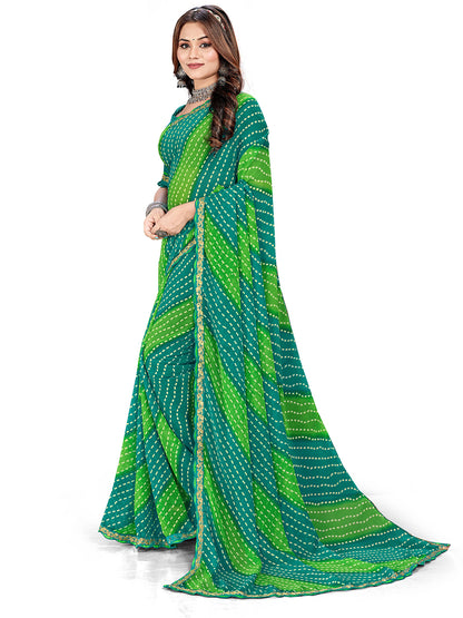 Women's Georgette Leheriya Saree With Unstitched Blouse Piece