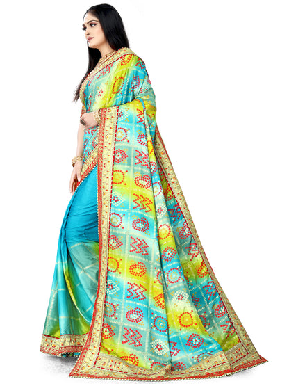 Women's Chiffon Bandhani Saree With Unstitched Blouse Piece