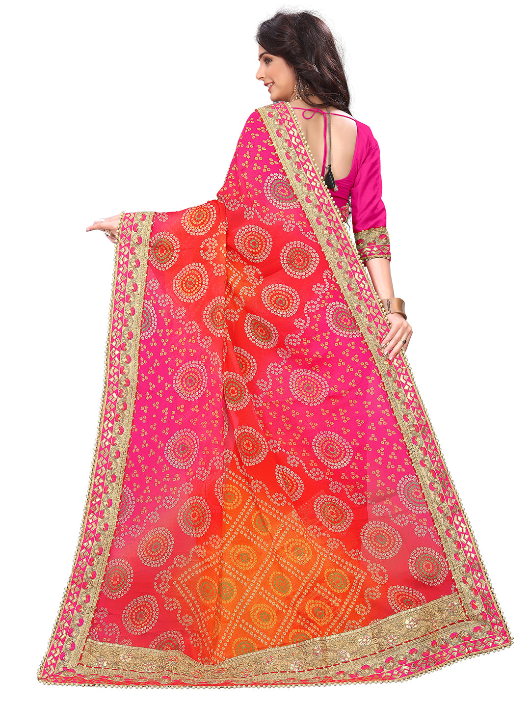 Women's Chiffon Bandhani Saree With Unstitched Blouse Piece