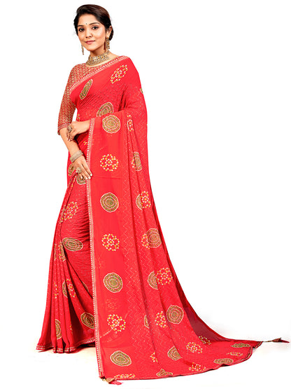 Women's Georgette Daily Wear Saree With Unstitched Blouse Piece