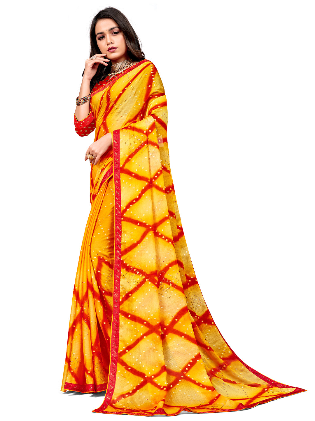 Women's Chiffon Daily Wear Saree With Unstitched Blouse Piece