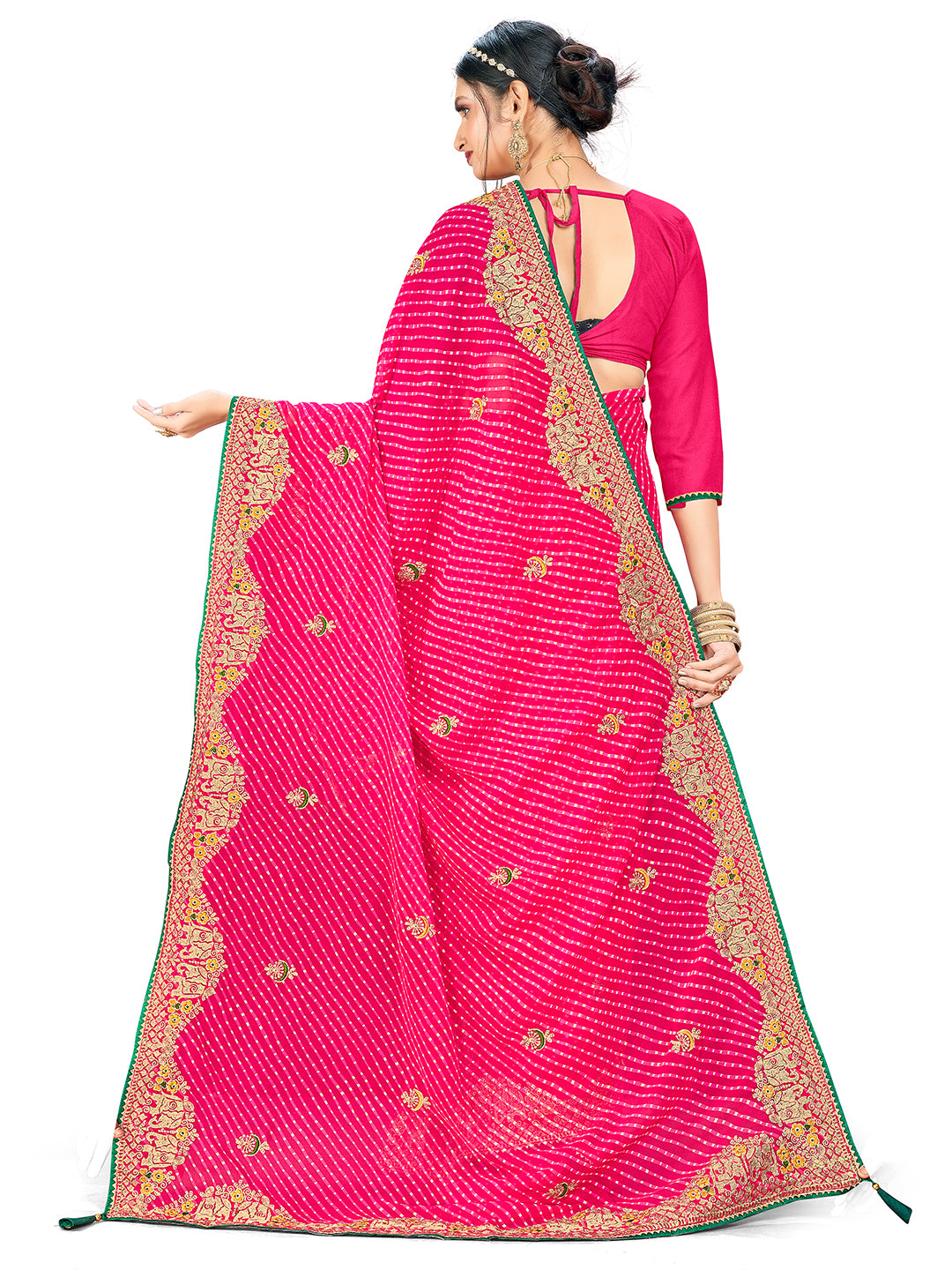 Women's Georgette Bandhani Saree With Unstitched Blouse Piece