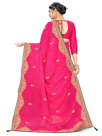 Women's Georgette Bandhani Saree With Unstitched Blouse Piece