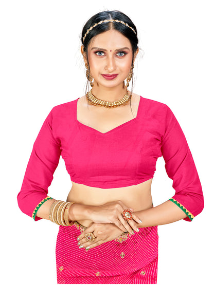 Women's Georgette Bandhani Saree With Unstitched Blouse Piece