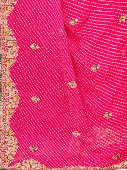 Women's Georgette Bandhani Saree With Unstitched Blouse Piece
