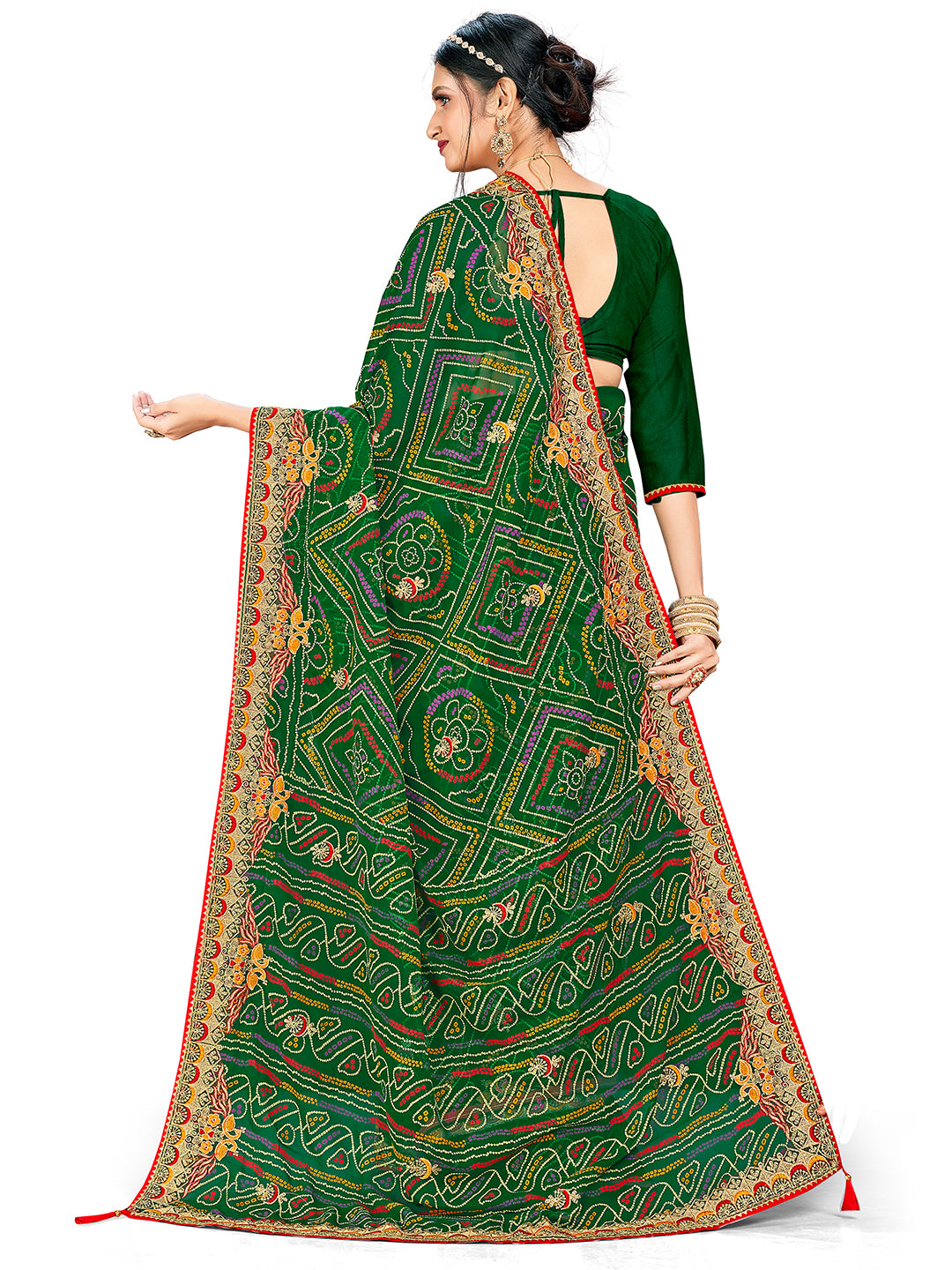 Women's Georgette Bandhani Saree With Unstitched Blouse Piece