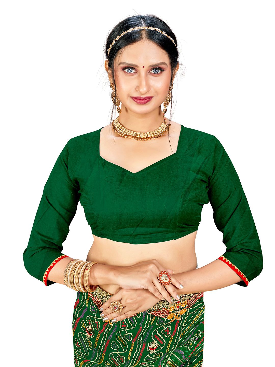 Women's Georgette Bandhani Saree With Unstitched Blouse Piece