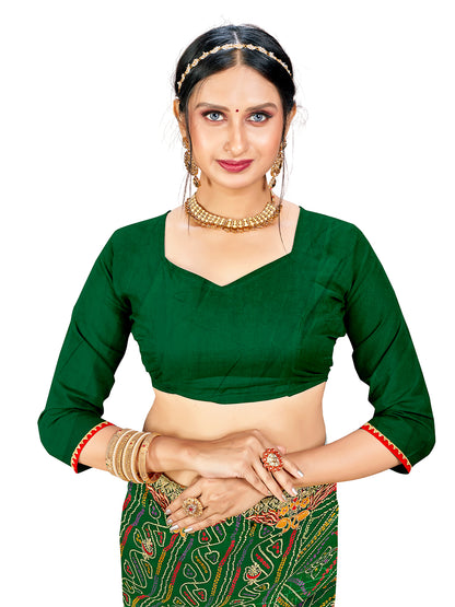 Women's Georgette Bandhani Saree With Unstitched Blouse Piece