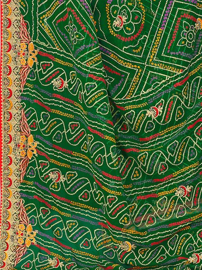 Women's Georgette Bandhani Saree With Unstitched Blouse Piece