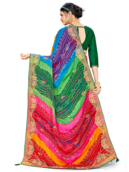 Women's Georgette Bandhani Saree With Unstitched Blouse Piece