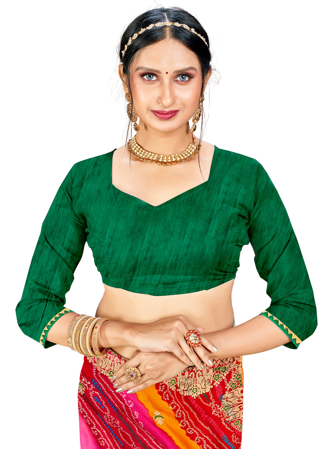 Women's Georgette Bandhani Saree With Unstitched Blouse Piece