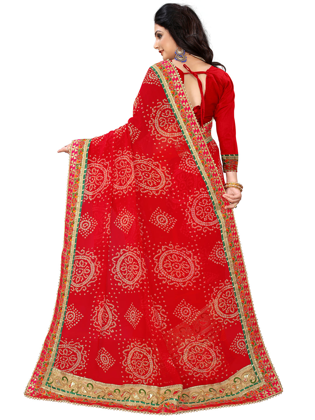 Women's Georgette Bandhani Saree With Unstitched Blouse Piece