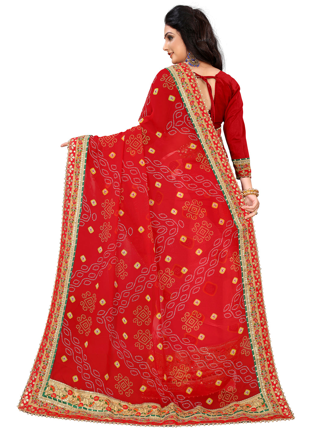 Women's Georgette Bandhani Saree With Unstitched Blouse Piece