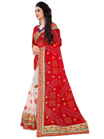 Women's Georgette Bandhani Saree With Unstitched Blouse Piece
