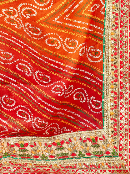 Women's Chiffon Bandhani Saree With Unstitched Blouse Piece