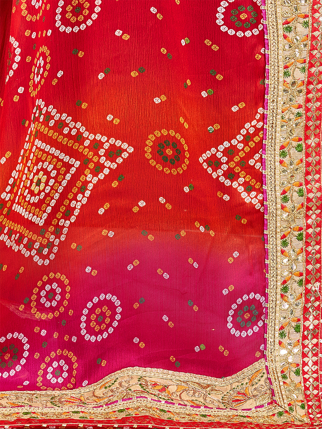 Women's Chiffon Bandhani Saree With Unstitched Blouse Piece