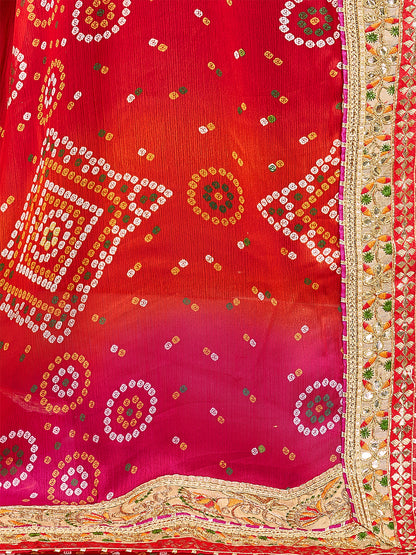 Women's Chiffon Bandhani Saree With Unstitched Blouse Piece