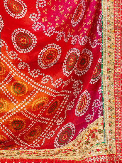 Women's Chiffon Bandhani Saree With Unstitched Blouse Piece