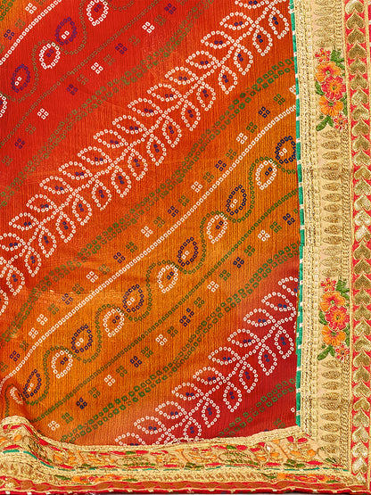 Women's Chiffon Bandhani Saree With Unstitched Blouse Piece