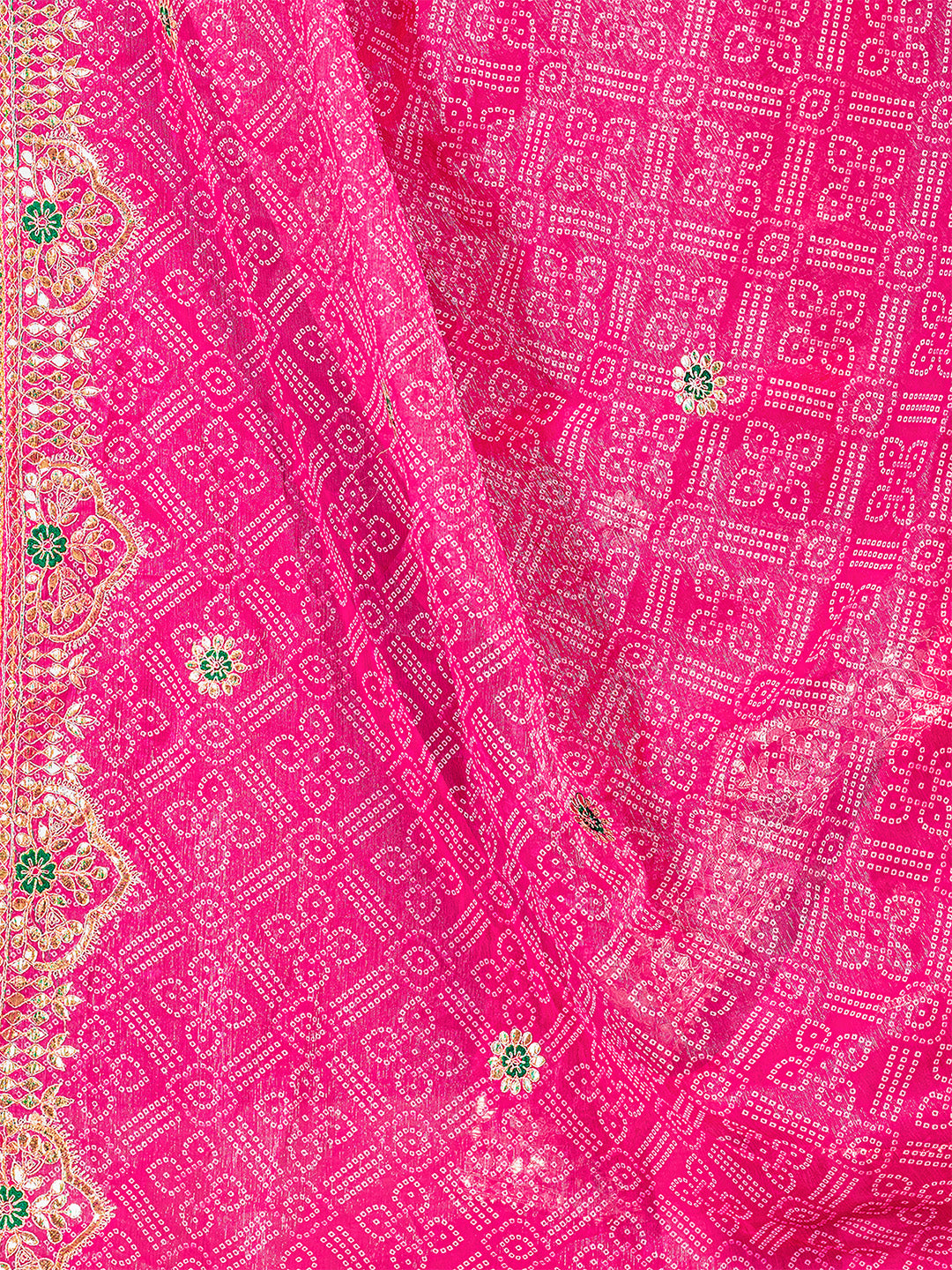 Women's Shimmer Bandhani Saree With Unstitched Blouse Piece