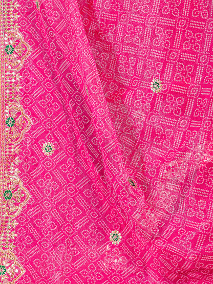 Women's Shimmer Bandhani Saree With Unstitched Blouse Piece