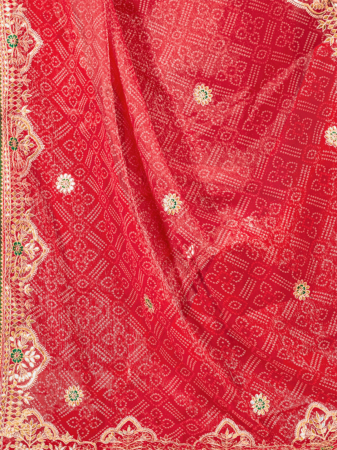 Women's Shimmer Bandhani Saree With Unstitched Blouse Piece